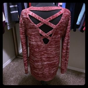 Heather Burgundy Sweater with Back Cutouts